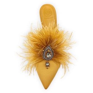 Tory Burch Elodie Feather Embellished Satin Mule 8.5 $528